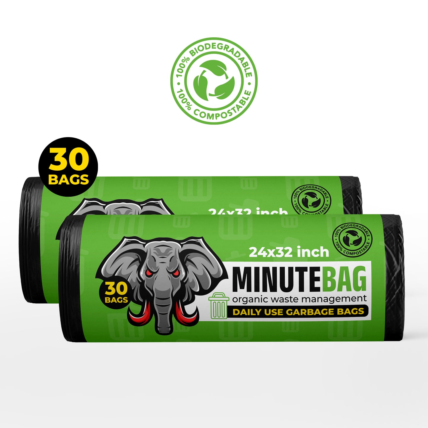 MinuteBag® Biodegradable Drawstring Garbage Bags (19 x 21 inch) | Extra Strong Dustbin Bags for Kitchen, Home & Office | Leak Proof & Odor Control Trash Bags (3)