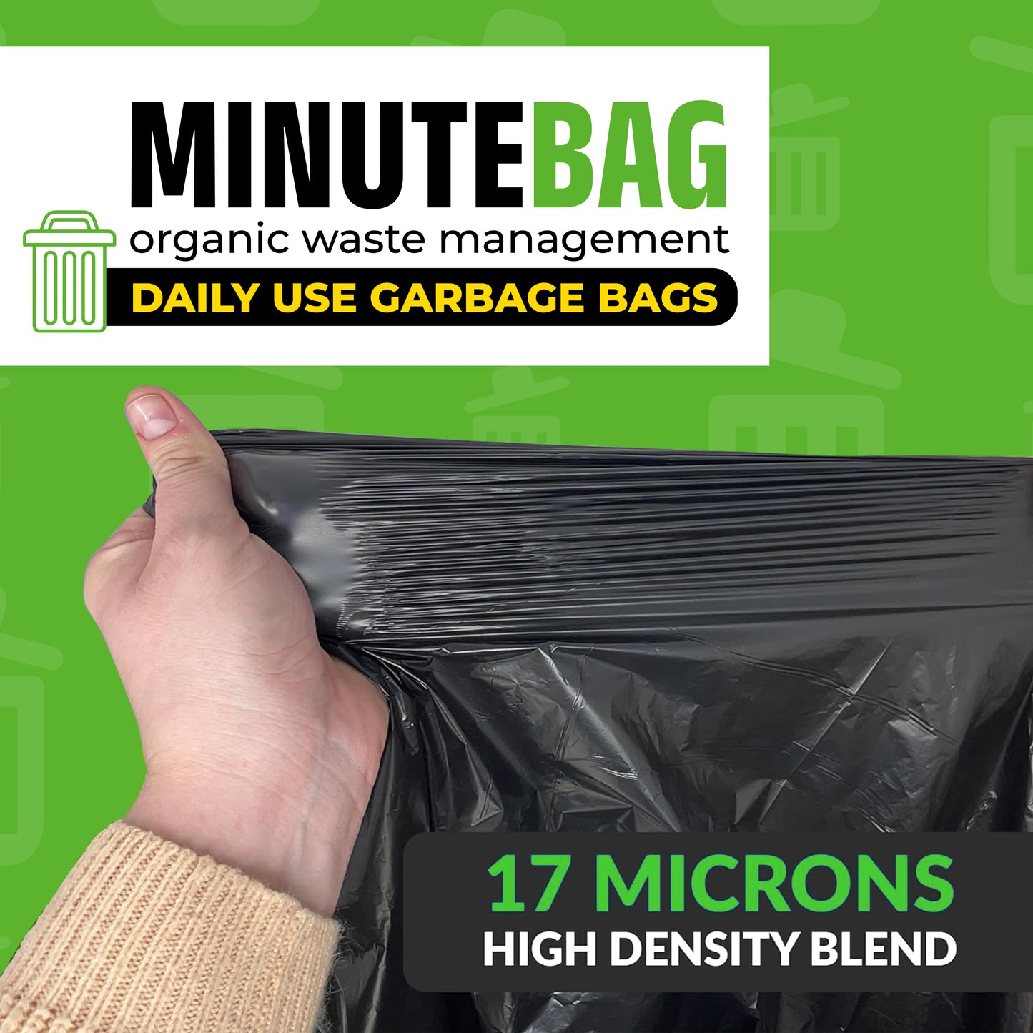 MinuteBag® Biodegradable Drawstring Garbage Bags (19 x 21 inch) | Extra Strong Dustbin Bags for Kitchen, Home & Office | Leak Proof & Odor Control Trash Bags (3)