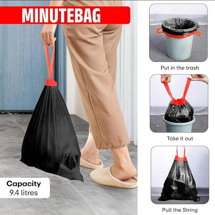 MinuteBag® Biodegradable Drawstring Garbage Bags (24 x 32 inch) | Extra Strong Dustbin Bags for Kitchen, Home & Office | Leak Proof & Odor Control Trash Bags